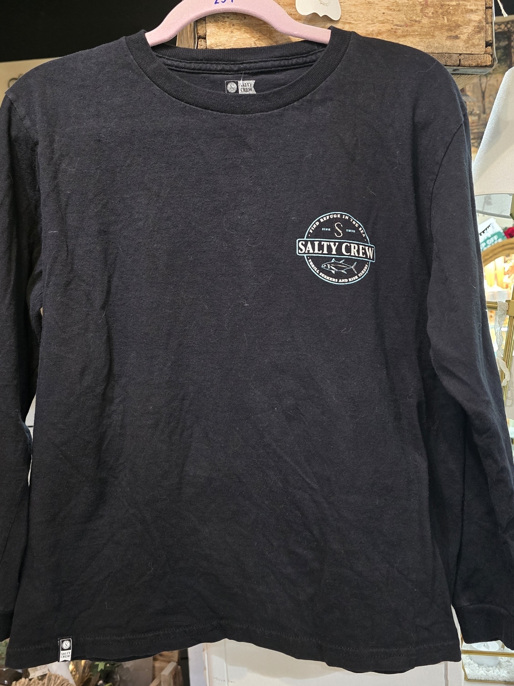 Salty Crew Black Long Sleeve Tee with White and Light Blue Logo